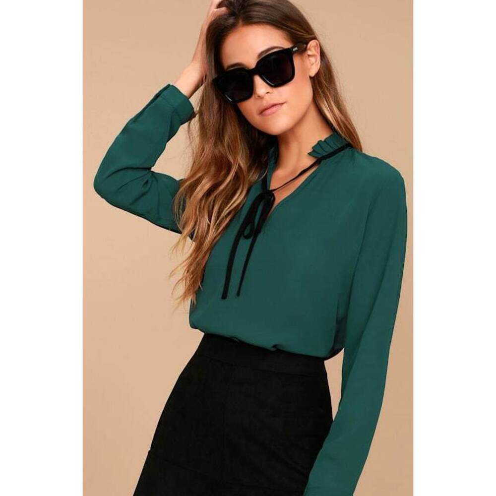 Lulus Tea Shop Teal Blue Long Sleeve Top Green - Size S